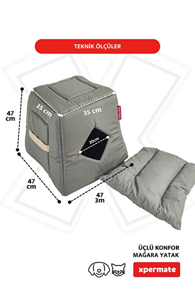 XPERMATE Kedi Evi Kedi Yuvası Küçük Irk Köpek Evi Kedi Mağara Kedi Yatağı Antrasit 3fonksıyonlu