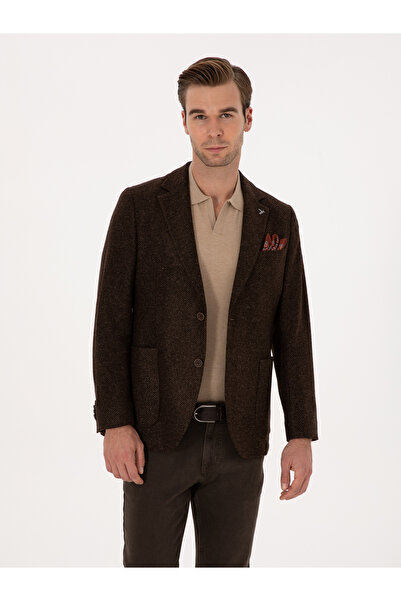 Cacharel Kahverengi Slim Fit Yün Karışımlı Flanel Görünümlü Ceket 50316800-VR029