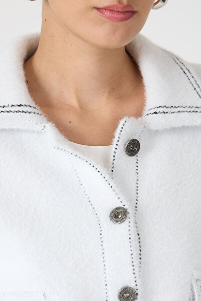 Rays 2225 Τζιν Λεπτομερές Παλτό με Κουμπιά Εκρού