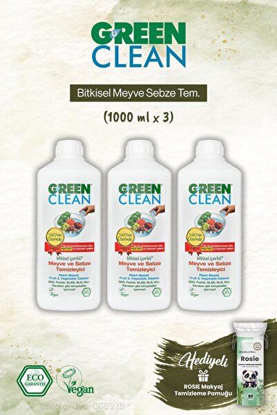 Green Clean 3 adet Bitkisel Meyve Sebze Tem. ve Rosie Makyaj Pamuk