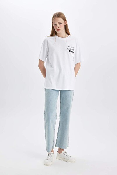 DeFacto Μπλουζάκι με κοντό μανίκι με λαιμόκοψη με φαρδιά εφαρμογή D2436AX24SM