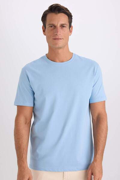 DeFacto 100% βαμβακερό νέο μπλουζάκι με κανονική εφαρμογή Crew λαιμόκοψη Basic μονόχρωμο κοντομάνικο μπλουζάκι E1091AXNS