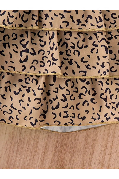 LILYMOON Kız Çocuk Leopar Desenli Kat Kat Etekli Abiye Elbise