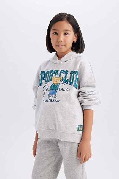 DeFacto Φούτερ με κουκούλα για κορίτσια με φαρδύ σχέδιο με στάμπα D4382A824WN