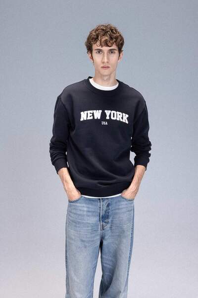 DeFacto Relax Fit Bisiklet Yaka Baskılı Kalın Sweatshirt D2163AX24AU