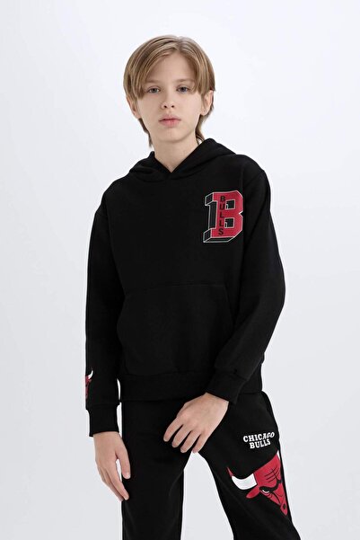 DeFacto Erkek Çocuk NBA Wordmark Kapüşonlu İçi Yumuşak Tüylü Sweatshirt D7900A824WN
