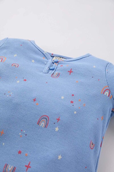 DeFacto Kız Bebek Pijama Takımı Gökkuşağı Baskılı Uzun Kollu Fitilli Kaşkorse Üst Uzun Alt D5371A524WN