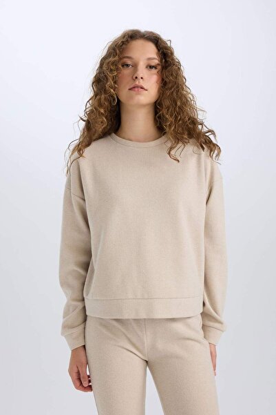 DeFacto 2-Piece Set with Stretchy Waist - Plain Crew Neck Top and Long Bottom E3841Axns