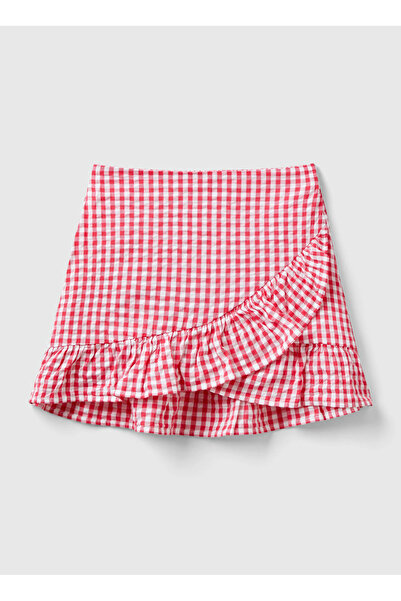 Benetton High Waist Regular Red Mini Girls Skirt 4Qkuc001F