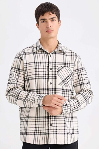 DeFacto Regular Fit Kareli Flanel Cep Detaylı Uzun Kollu Gömlek D3499AX24WN