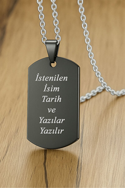 Takı Dükkanı Kişiye Özel İsim Tarih Yazı Yazılı Asker Künyesi Çelik Erkek Kolye eck60