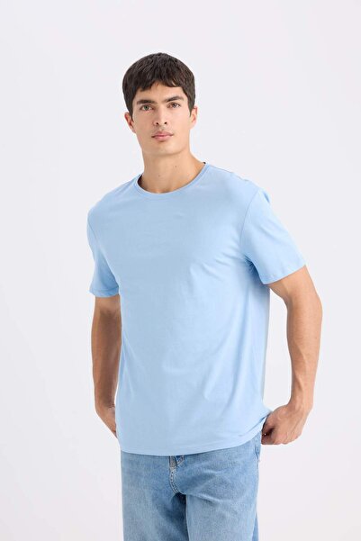 DeFacto %100 Pamuk New Regular Fit Bisiklet Yaka Basic Düz Kısa Kollu Tişört E1091AXNS