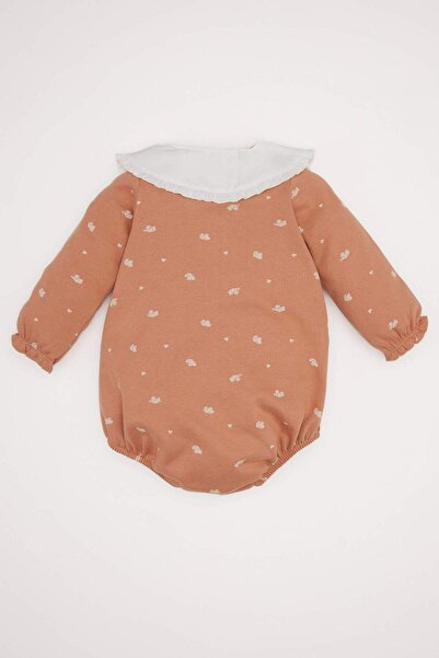 DeFacto Baby Girl Newborn Patterned Long Sleeve Jumpsuit with Snap Fasteners D6018A524Wn