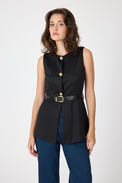 Rays سترة بحزام وأزرار ذهبية سوداء 8145A