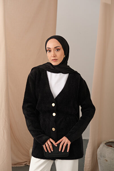 LOCCO Women's Gold Button Detail Cardigan Black