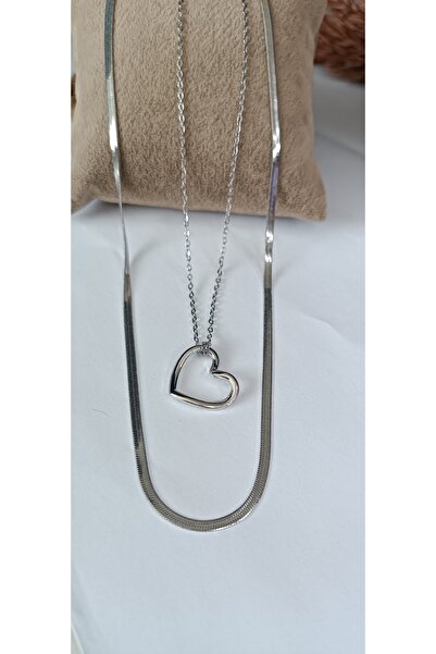 NAS fashion Çift Zincir Düğüm Kalpli Italyan Ezme Zincir Çelik Kolye