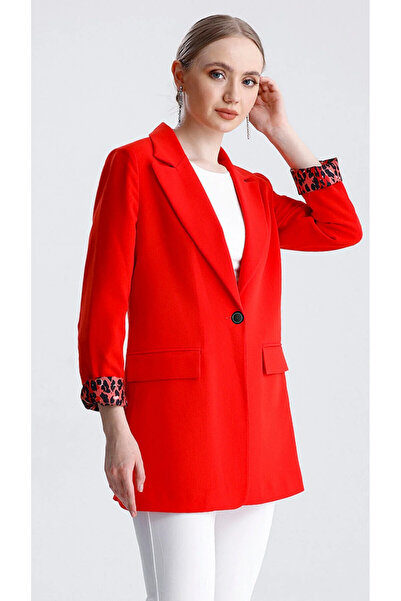 solena sln Women Shawl Collar Leopard Lined Single Button Blazer Jacket