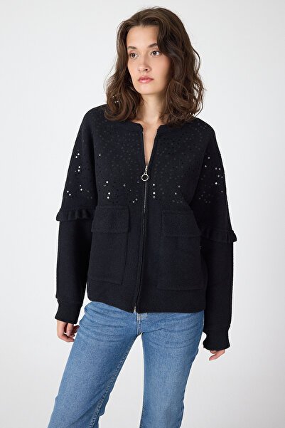 Rays 6890 Yaka Detay Bütük Cep Hırka Siyah