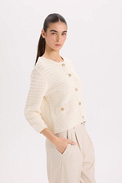 DeFacto Regular Fit Bisiklet Yaka Dokulu Düğmeli Triko Hırka D3304AX24WN