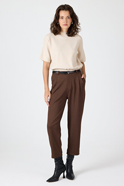 Rays Brown Pleated Belted Women's Fabric Trousers 8120A