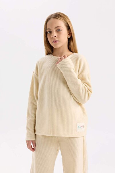 DeFacto Lány pizsama szett - polár nyakú, hosszú ujjú, alap tömör felső és alsó szett D7745A824WN