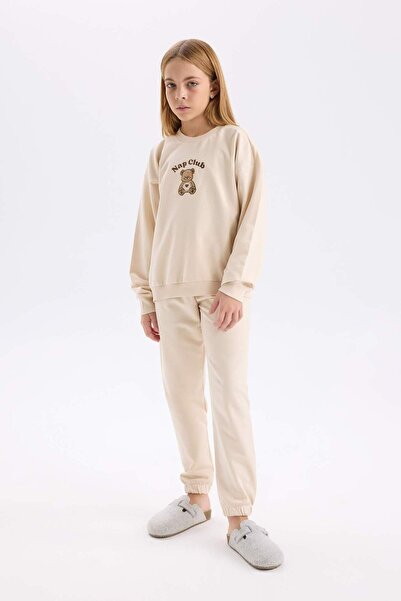DeFacto Kız Çocuk Pijama Takımı Baskılı Uzun Kollu Üst Beli Lastikli Alt D9369A824WN