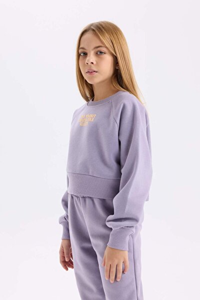 DeFacto 2-Piece Set for Girl - Crew Neck Printed Sweatshirt and Elastic Jogger Sweatpants