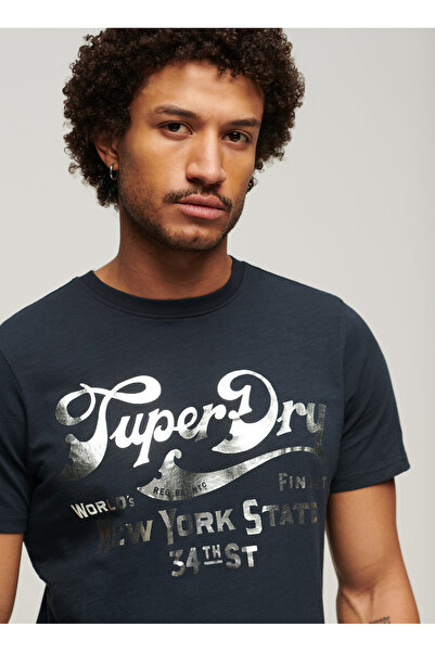 SUPERDRY Bisiklet Yaka Baskılı Lacivert Erkek T-Shirt M1011901AJWV_METALLIC WORKWEAR GRAP