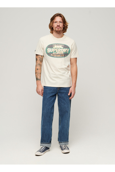 SUPERDRY Bisiklet Yaka Baskılı Beyaz Erkek T-Shirt M1011910A3KU_GASOLINE WORKWEAR TEE