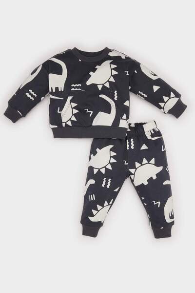 DeFacto Baby Boy 2-Piece Set Dinosaur Printed Sweatshirt Elastic Waist Sweatpants E0674A524Wn