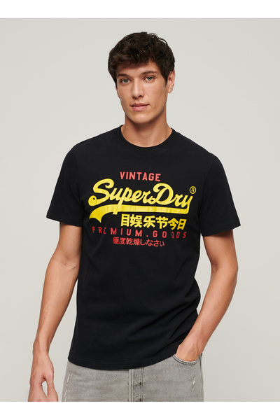 SUPERDRY Bisiklet Yaka Baskılı Siyah Erkek T-Shirt M1011977A12A_VL DUO TEE