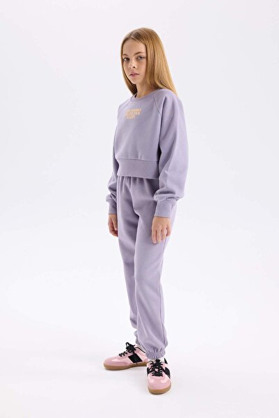DeFacto 2-Piece Set for Girl - Crew Neck Printed Sweatshirt and Elastic Jogger Sweatpants