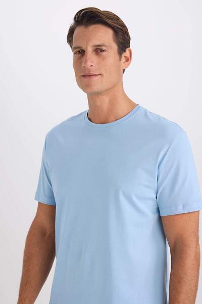 DeFacto 100% βαμβακερό νέο μπλουζάκι με κανονική εφαρμογή Crew λαιμόκοψη Basic μονόχρωμο κοντομάνικο μπλουζάκι E1091AXNS