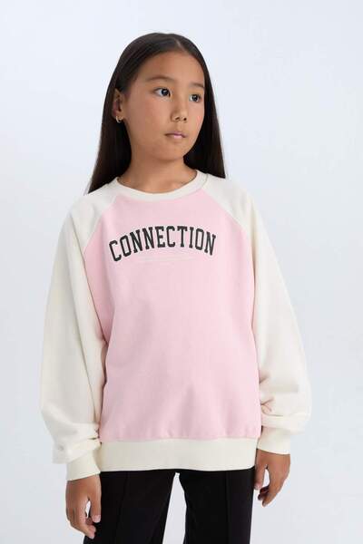 DeFacto Kız Çocuk Relax Fit Bisiklet Yaka Baskılı Sweatshirt D6642A824AU