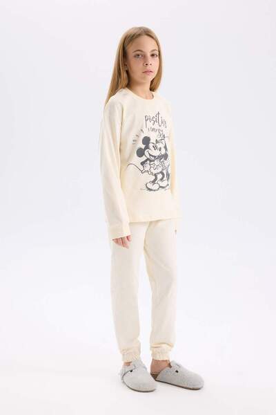 DeFacto Girls' Disney Mickey & Minnie Pajamas Set Crew Neck Long Sleeve Top Long Bottom D7751A824Wn