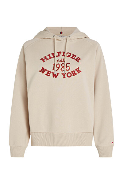 Tommy Hilfiger Kapüşon Yaka Nakışlı Bej Kadın Sweatshırt MDRN REG VARSITY HOODIE