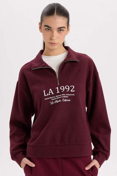 DeFacto Regular Fit Yarım Fermuarlı Baskılı Sweatshirt E1849AX24WN