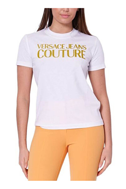 VERSACE JEANS COUTURE Yuvarlak Yaka Baskılı Beyaz Kadın T-Shirt 76HAHG03