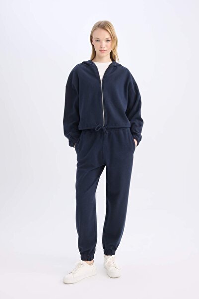 DeFacto Coool Loose Fit Basic Düz Kapüşonlu Fermuarlı Sweatshirt  E1464AX24WN