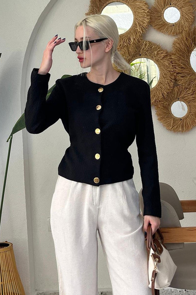 Madmext Siyah Kemerli Ve Dokulu Kadın Ceket MG2209