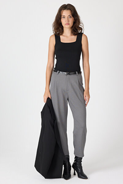 Rays Anthracite Pleated Belted Women's Fabric Trousers 8120A