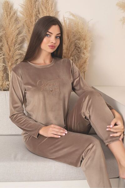 Asel Kadın Likralı Kadife Pijama Takımı
