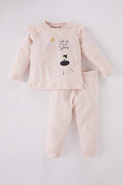 DeFacto Kız Bebek Pijama Takımı Balerin Baskılı Uzun Kollu Üst Beli Lastikli Uzun Alt D5366A524WN