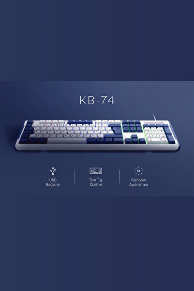 Everest KB-74 Oyuncu Klavyesi Sessiz Klavye Rainbow Aydınlatmalı Q Membran Klavye Gaming Klavye Mavi/Beyaz