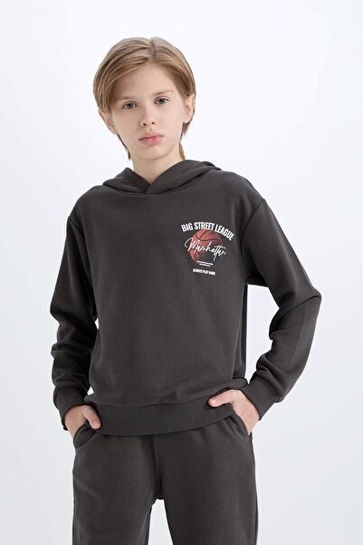 DeFacto Erkek Çocuk 2'li Takım Kapüşonlu Baskılı Sweatshirt Beli Lastikli Eşofman Altı D2040A824AU