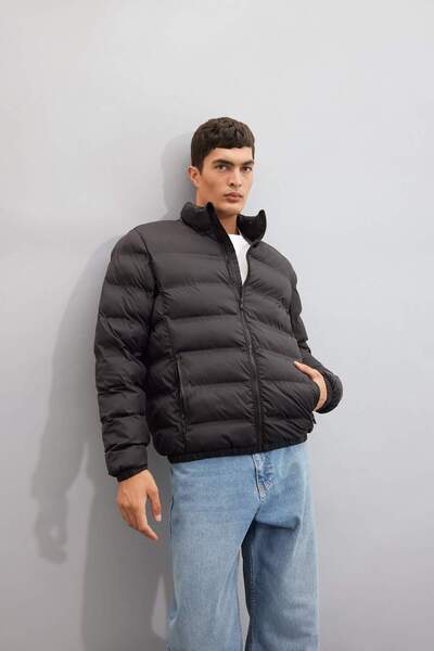 DeFacto Regular Fit Dik Yaka Fermuarlı Cepli Mevsimlik Baharlık Şişme Mont C4856AX24WN