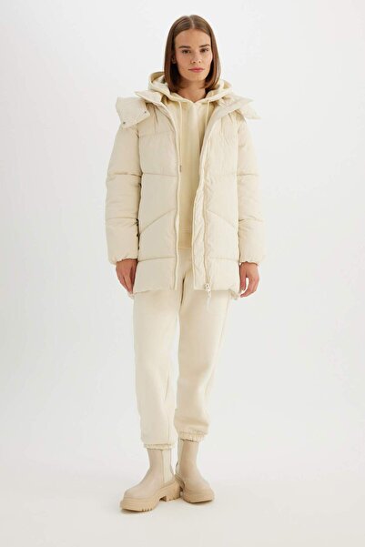 DeFacto Water Repellent Hooded Zippered Inflatable Parka with Pockets C9372Ax24Wn