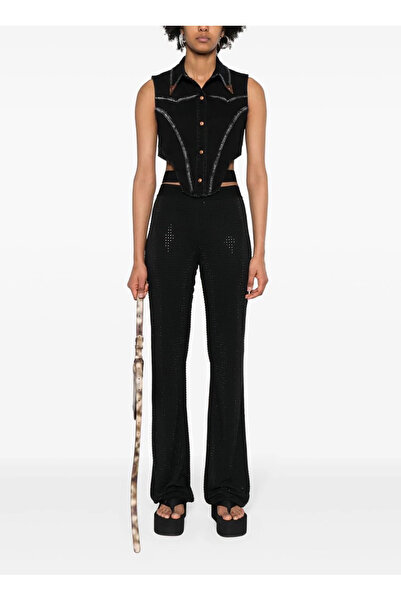 VERSACE JEANS COUTURE Gömlek Yaka Düz Siyah Kadın Bluz 76HAM257