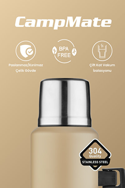 Cooker 1.5 Litre Çift Katlı Çelik Termos-24 Saat Sıcak, 48 Saat Soğuk, Kulplu (Kamp, Piknik, Ofis, Seyahat)