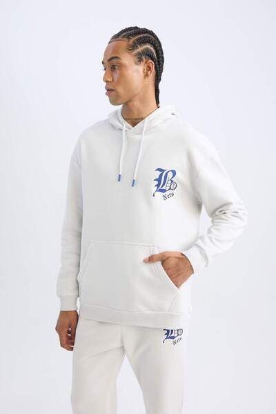 DeFacto DeFactoFit NBA Brooklyn Nets Comfort Fit Rahat Kalıp Kapüşonlu Kalın Sırt Baskılı Sweatshirt D3222AX